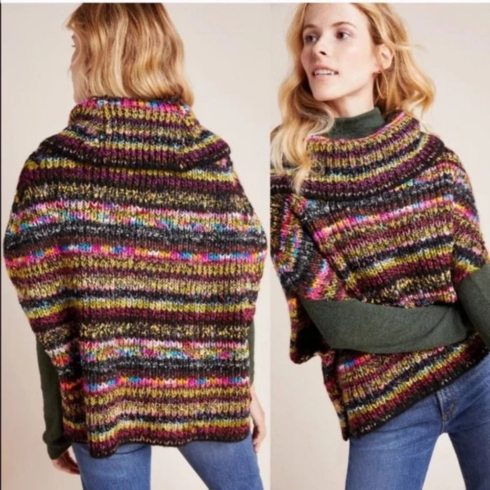 Anthropologie Piera Knit Turtleneck Poncho Multicolor Sweater